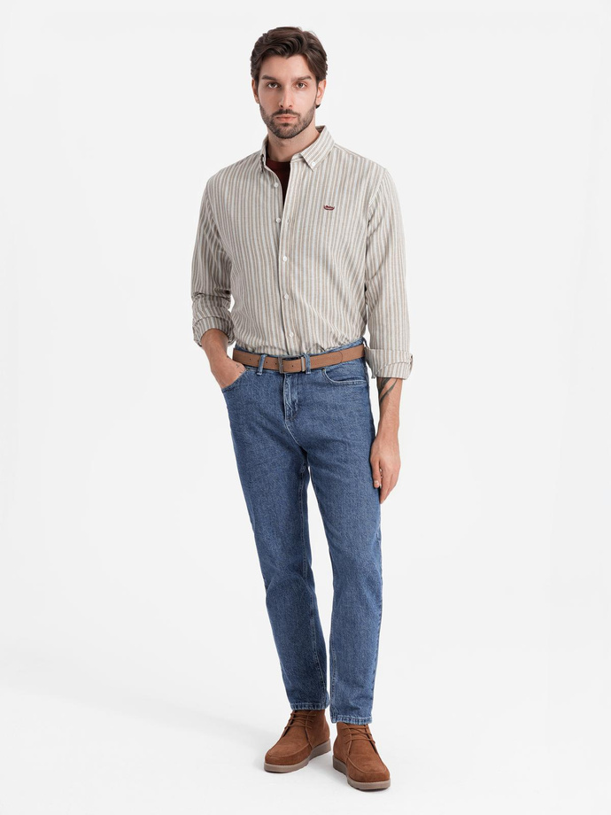 Bawełniana koszula męska REGULAR FIT w drobne paski – beżowa V1 OM-SHOS-0170