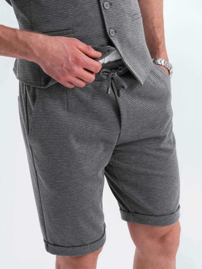 Elegancki zestaw męski kamizelka garniturowa + szorty - grafitowy V3 Z112