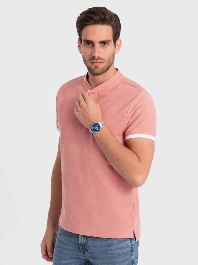 Men's collarless polo shirt - pink V7 OM-TSCT-0156