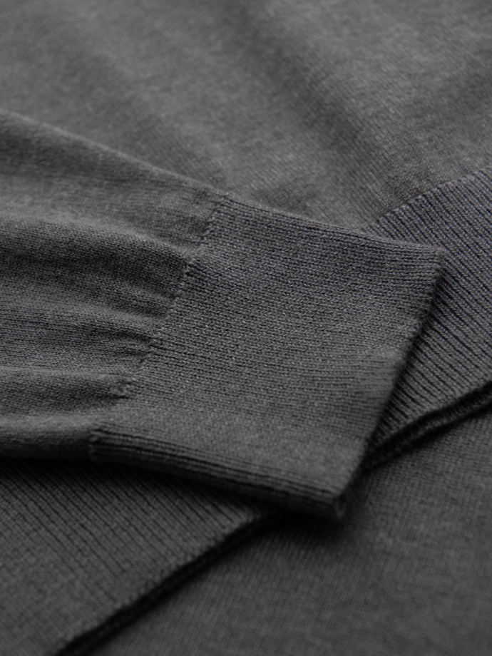 Jednokolorowy męski dzianinowy golf z wiskozą – szary melanż V2 OM-SWTN-0101