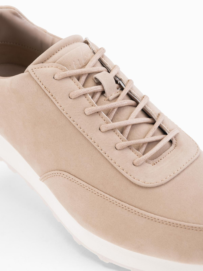 Sportowe męskie buty sneakersy z ekoskóry o zamszowym wykończeniu – piaskowe V4 OM-FOCS-0161