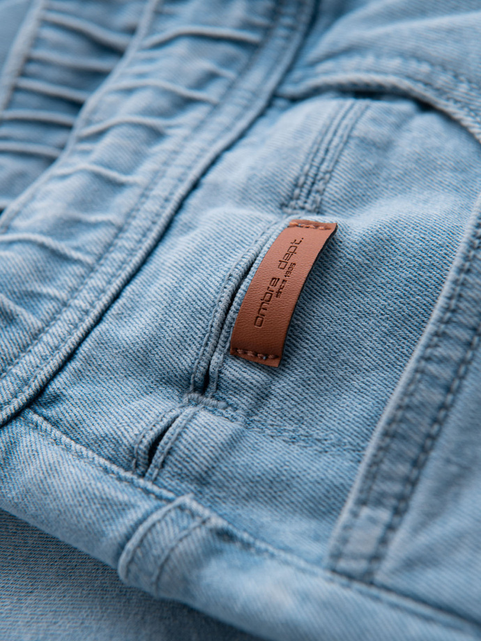 Men's shorts with elastic waistband and wash effect - light blue V1 OM-SRDS-0192