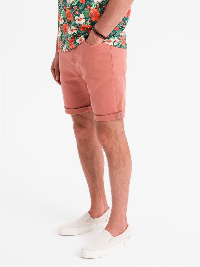 Men's denim classic shorts with rolled up leg - coral V6 OM-SRDS-0162