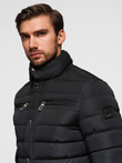 Men's quilted jacket with stand-up collar and chest zips - black V1 OM-JALP-0260