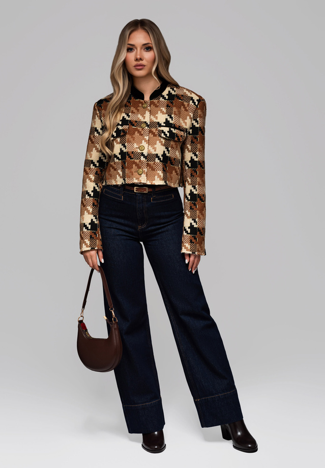 Women's short stand-up jacket with wool OW-BLZB-0103 v1 - brown