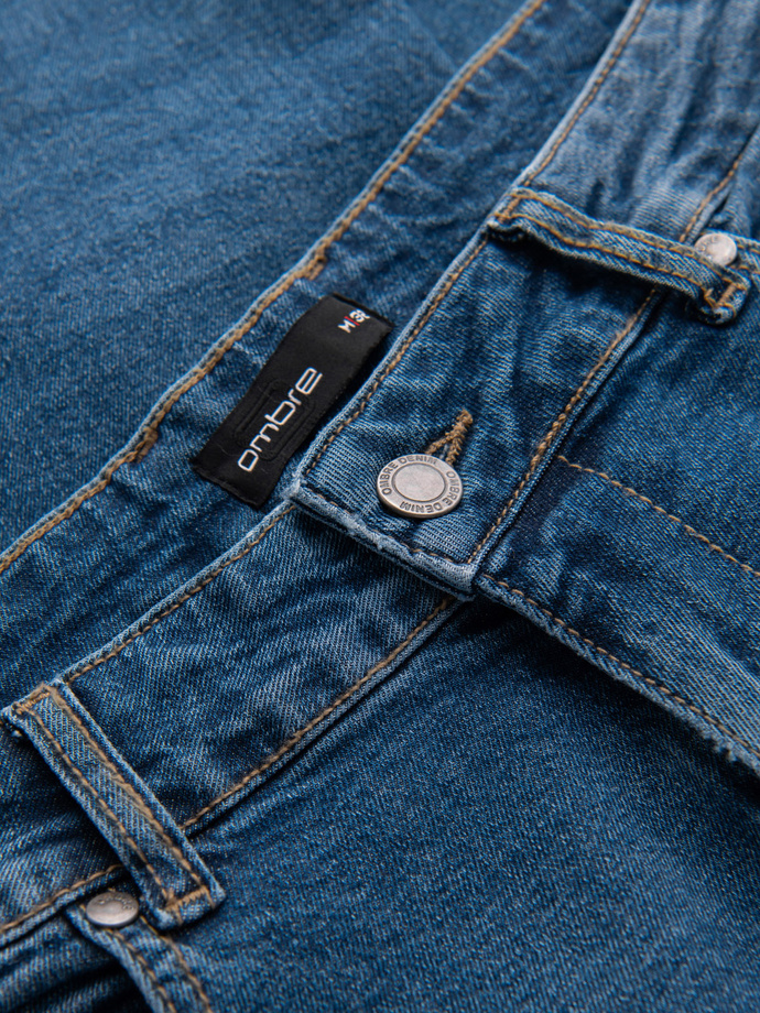 Męskie spodnie jeansowe SLIM FIT z przetarciami - ciemnoniebieskie V2 OM-PADP-0255
