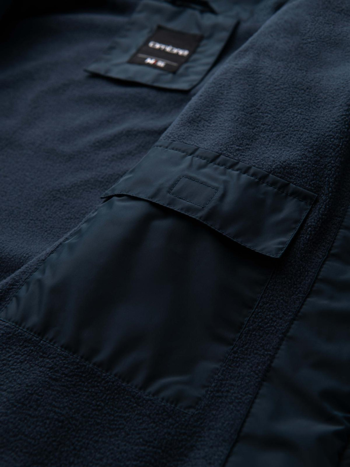 Lekka kolorowa męska kurtka sportowa z polarem – brązowo-granatowa V1 OM-JANP-0194