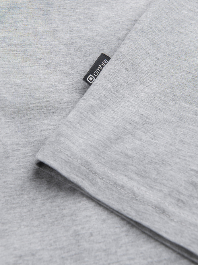 Męski longsleeve bez nadruku z dekoltem w serek - szary melanż V7 OM-LSBL-0108