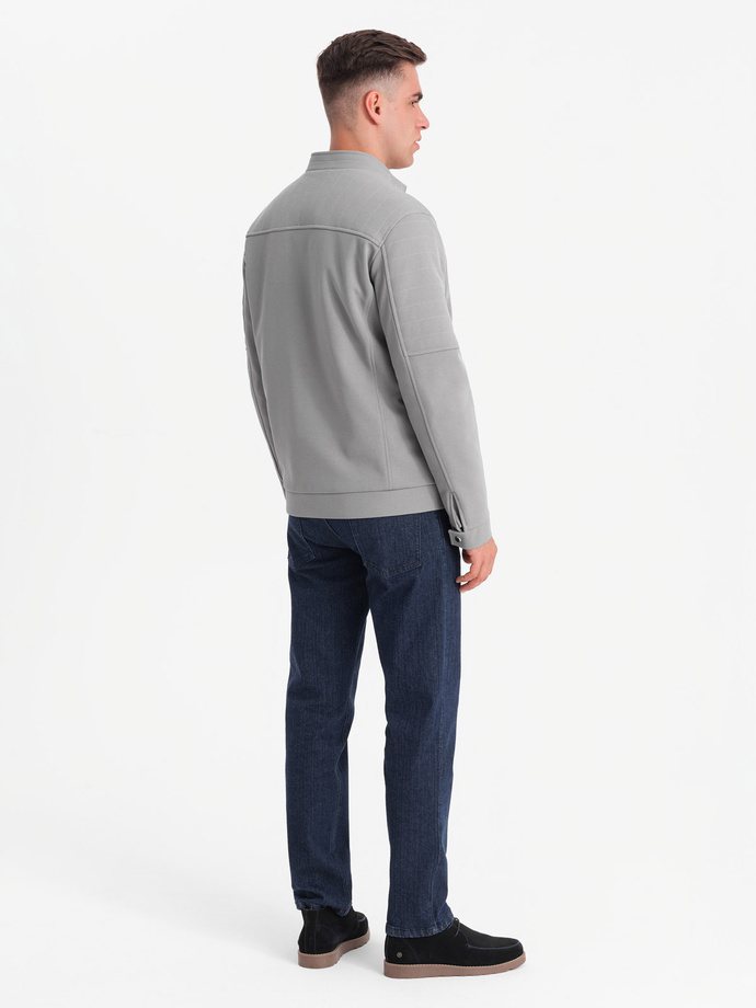 Men's biker jacket with pockets and collar - grey V3 OM-JALP-0157