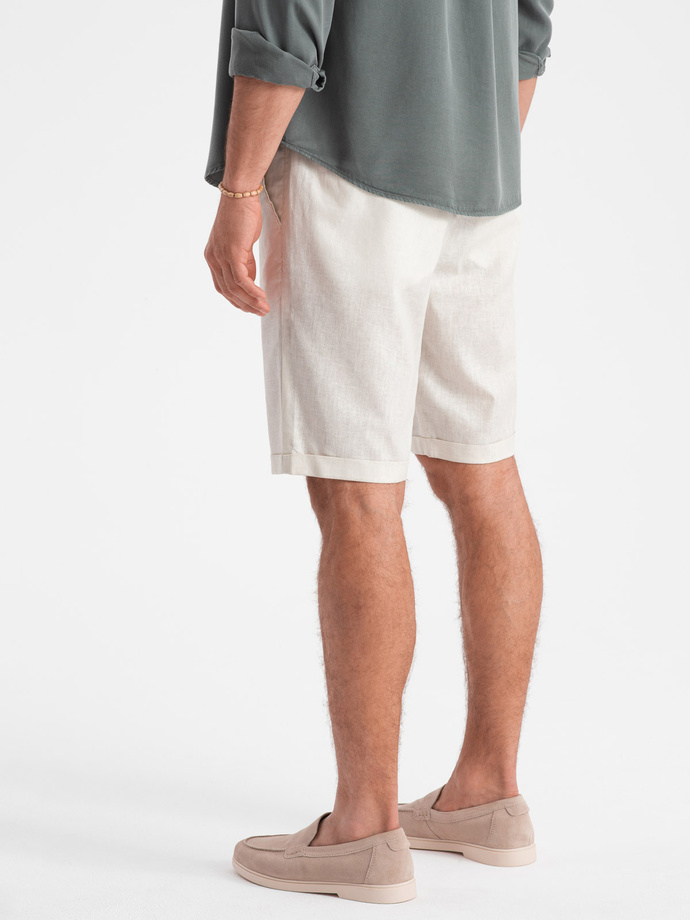 Men's short shorts with linen - cream V2 OM-SRCS-0131