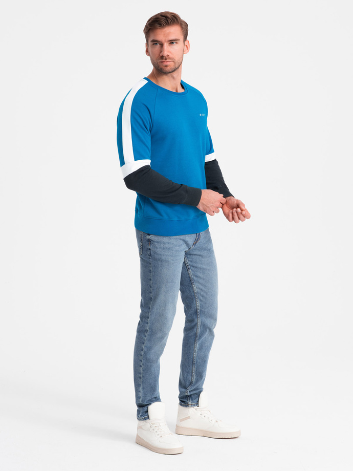 Tri-color men's sweatshirt with raglan sleeves - blue V4 OM-SSNZ-22FW-003