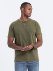 Men's T-shirt with henley neckline - dark olive V4 S1757