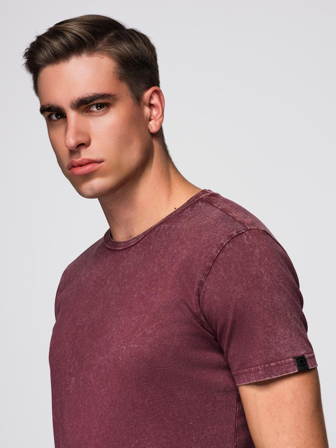 Men's T-shirt with wash effect - burgundy V3 OM-TSWT-0116