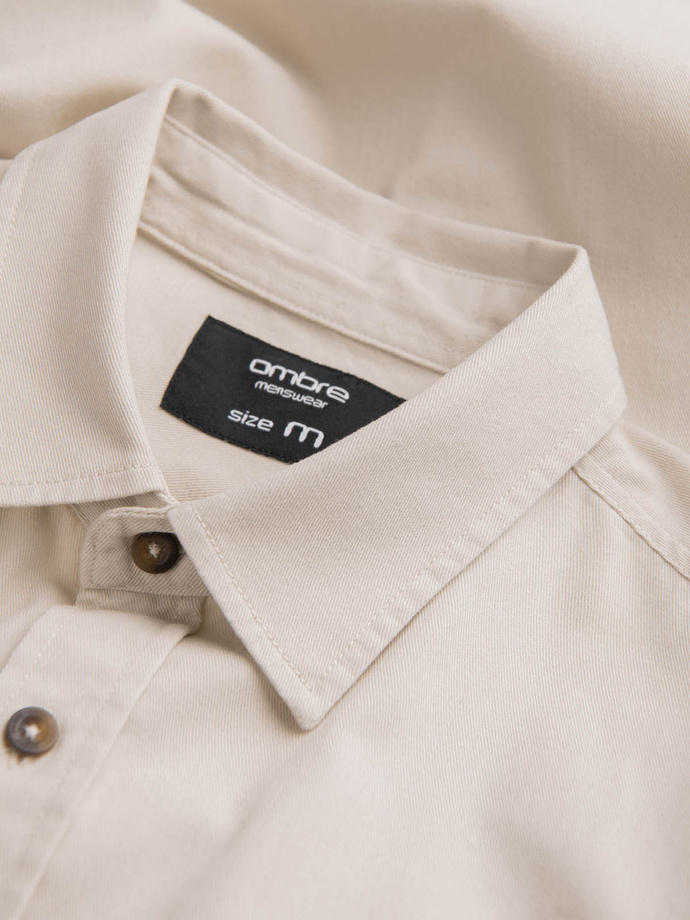 Men's REGULAR FIT cotton shirt with buttoned pockets - cream V1 OM-SHCS-0146