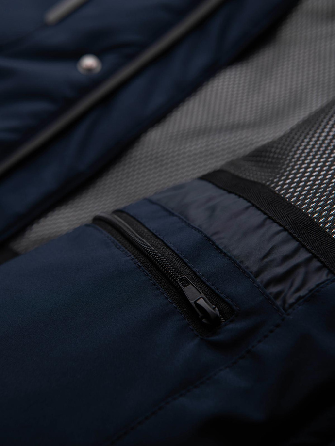 Men's winter jacket with detachable hood made of waterproof material - navy blue V1 OM-JAHP-0306