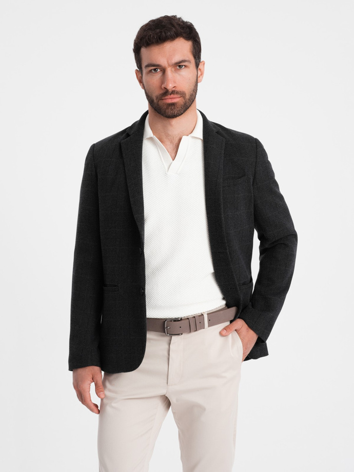 Men's jacquard blazer in delicate check - black V2 OM-BLZB-0119