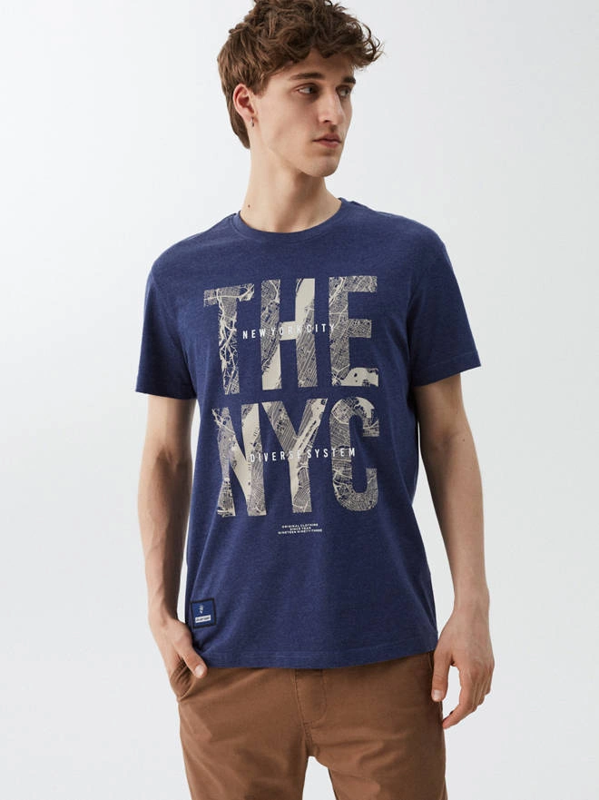 T-shirt męski z nadrukiem NY CITY 01 S1830 - granatowy