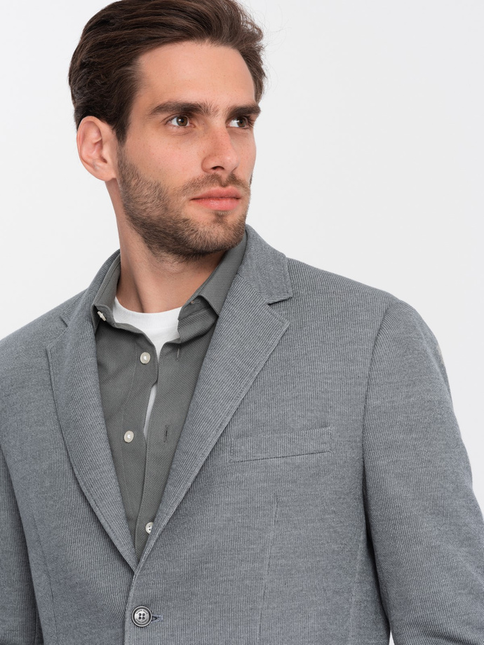 Men's blazer with elbow patches - light grey V1 OM-BLZB-0108