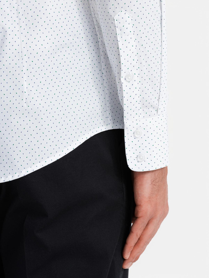 Bawełniana koszula męska w mikro wzór REGULAR FIT - biała V1 OM-SHCS-0152