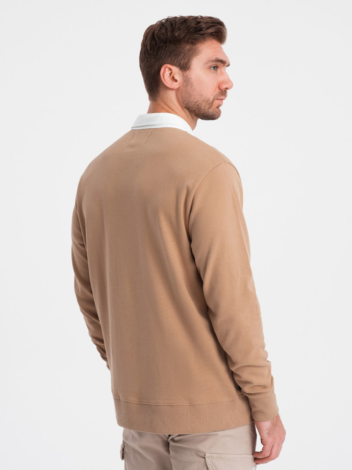 Men's sweatshirt with white polo collar - light brown V8 OM-SSNZ-0132
