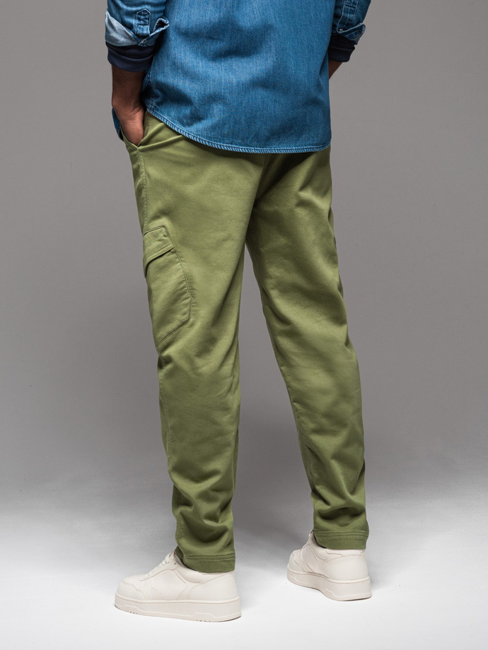 Men's knit joggers with cargo pockets - olive V3 OM-PAJO-0199