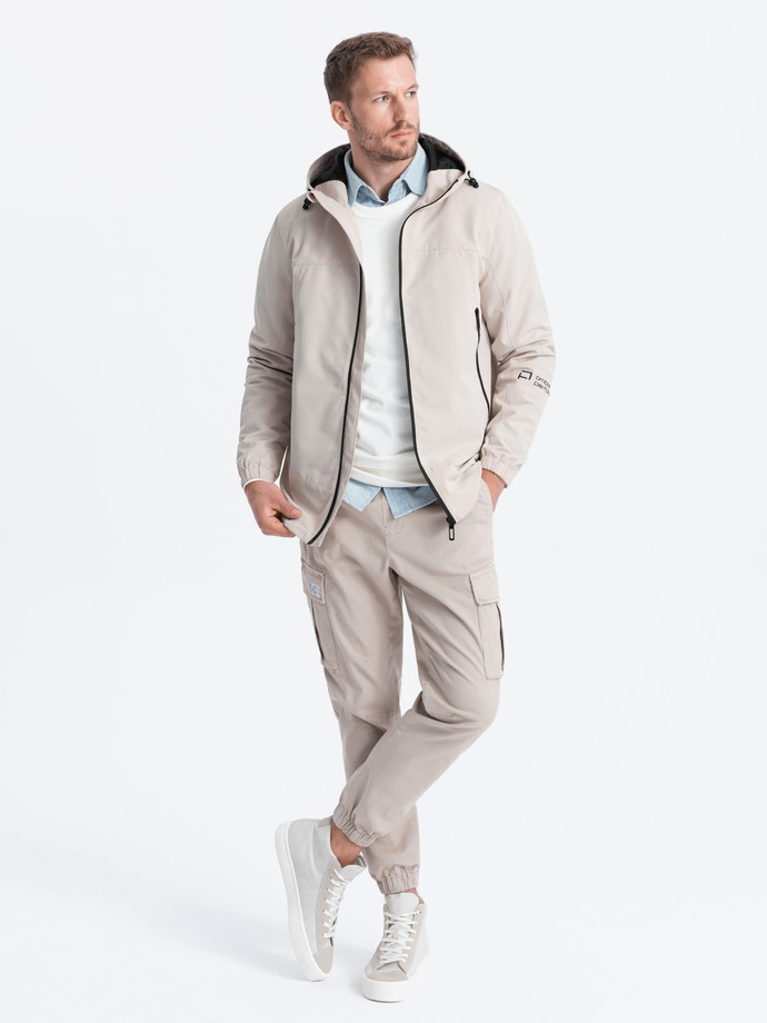 Men's transitional jacket with hood - brown V2 OM-JANP-0191