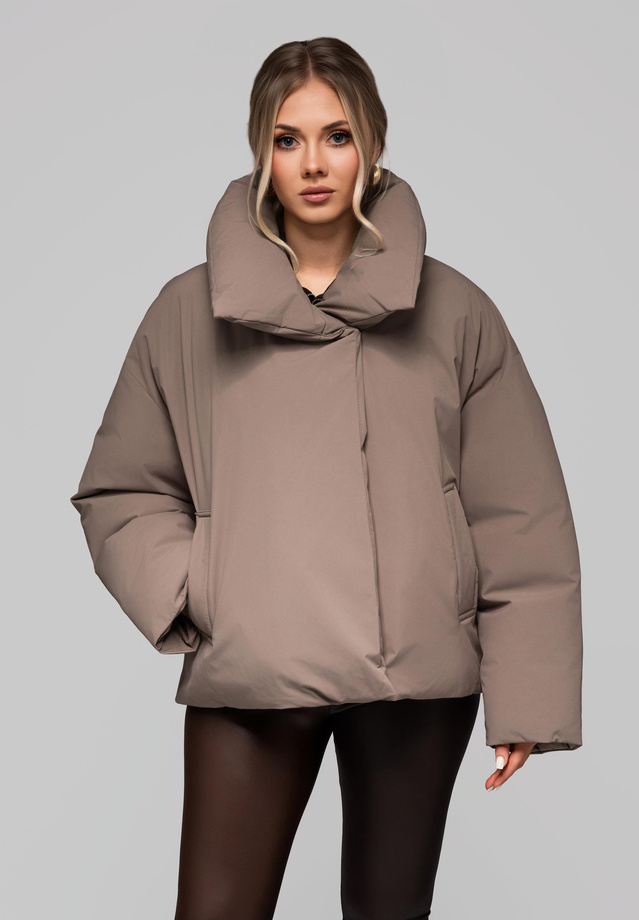 Women's quilted jacket with stand-up collar OW-JALP-0101 v3 - taupe