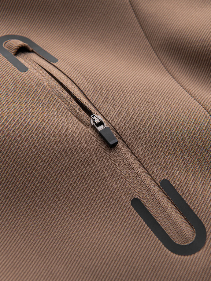 Płaszcz męski z kapturem w delikatny prążek - kawowy V1 OM-COSC-0112