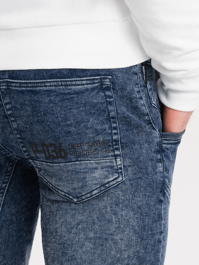 Men's marbled JOGGERS pants with stitching - blue V1 OM-PADJ-0108