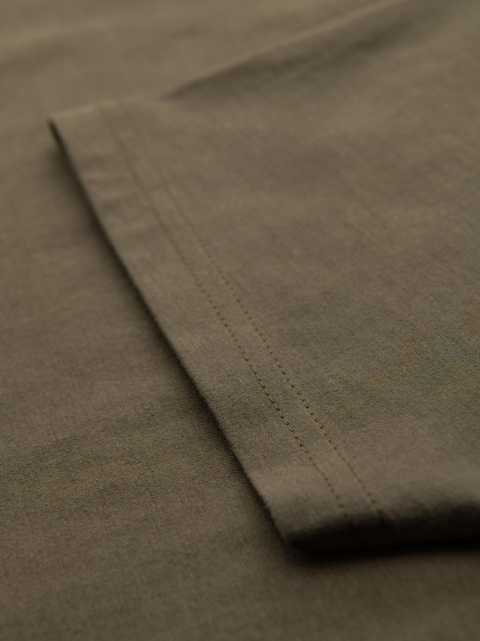 Men's BASIC classic cotton T-shirt with a serape neckline - dark olive V6 OM-TSBS-0237