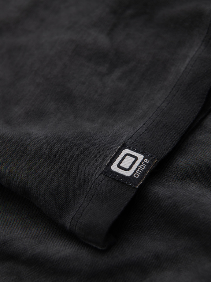 Męski bawełniany t-shirt V-neck z dzianiny z efektem sprania - czarny V6 OM-TSWT-0242