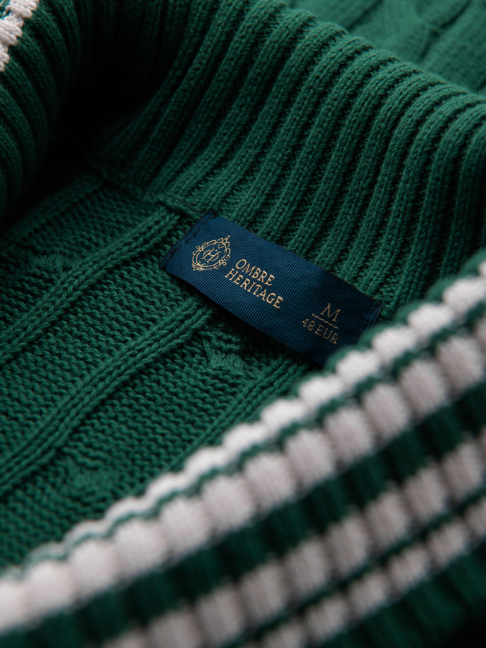 Męski sweter kardigan z szalowym kołnierzem w stylu preppy - zielony V2 OM-SWCD-0152