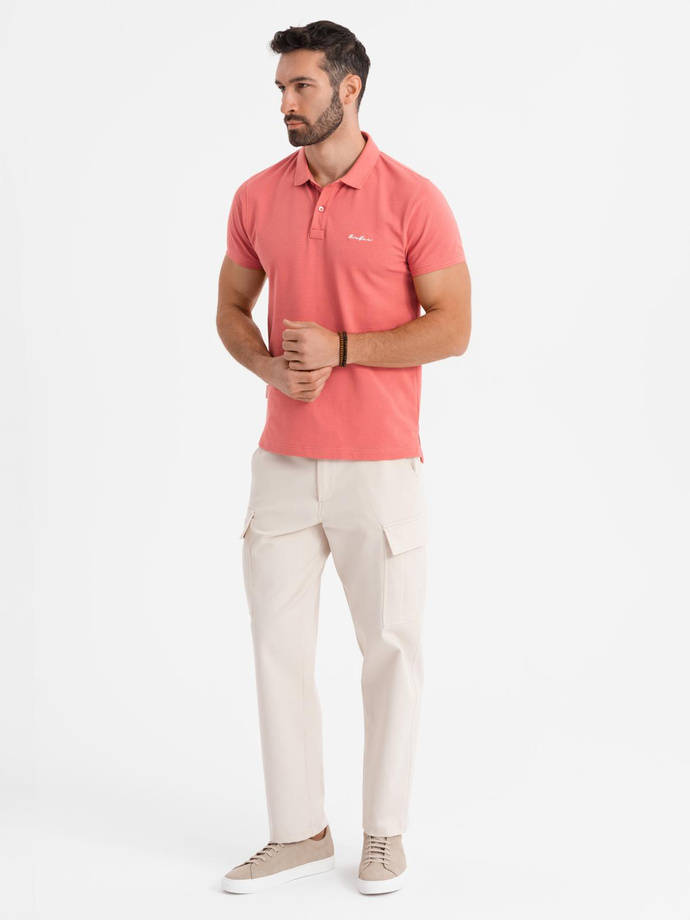 Cotton pique knit polo shirt - coral V6 OM-POSS-0103