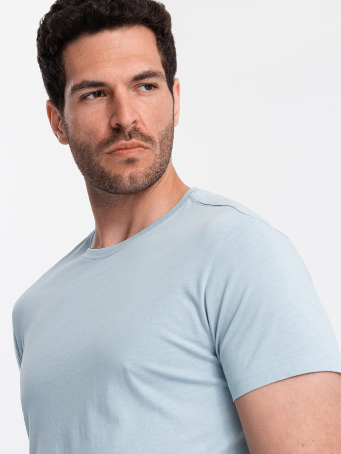 T-shirt męski klasyczny bawełniany BASIC - jasnoniebieski V19 OM-TSBS-0146