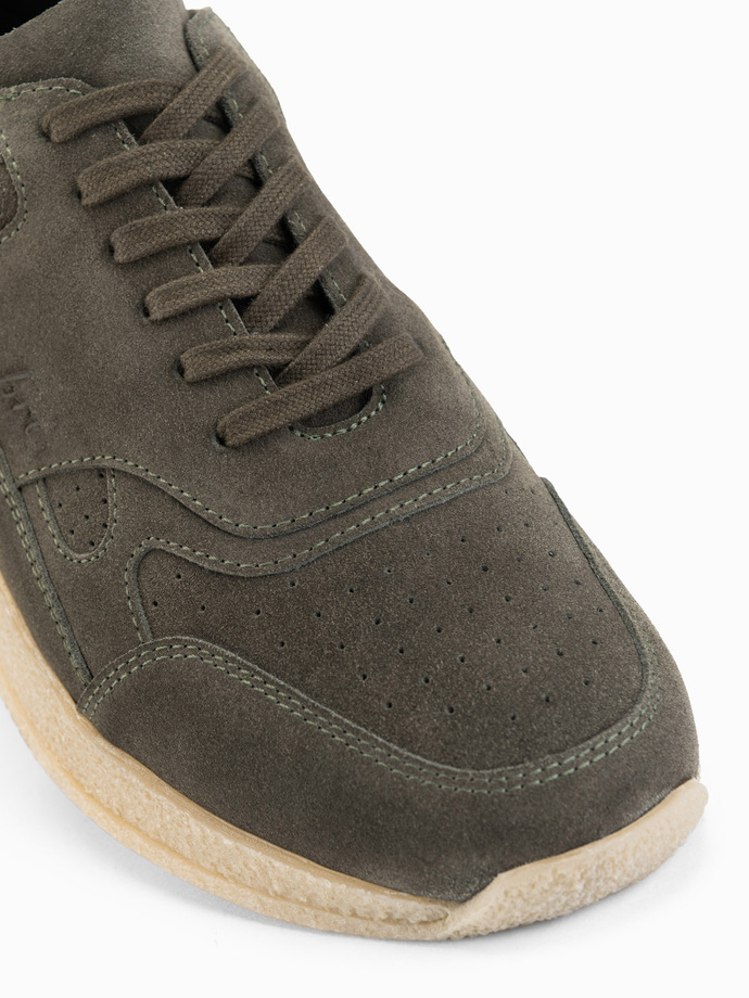 Lightweight suede men's sports style sneakers - olive V1 OM-FOSL-0205