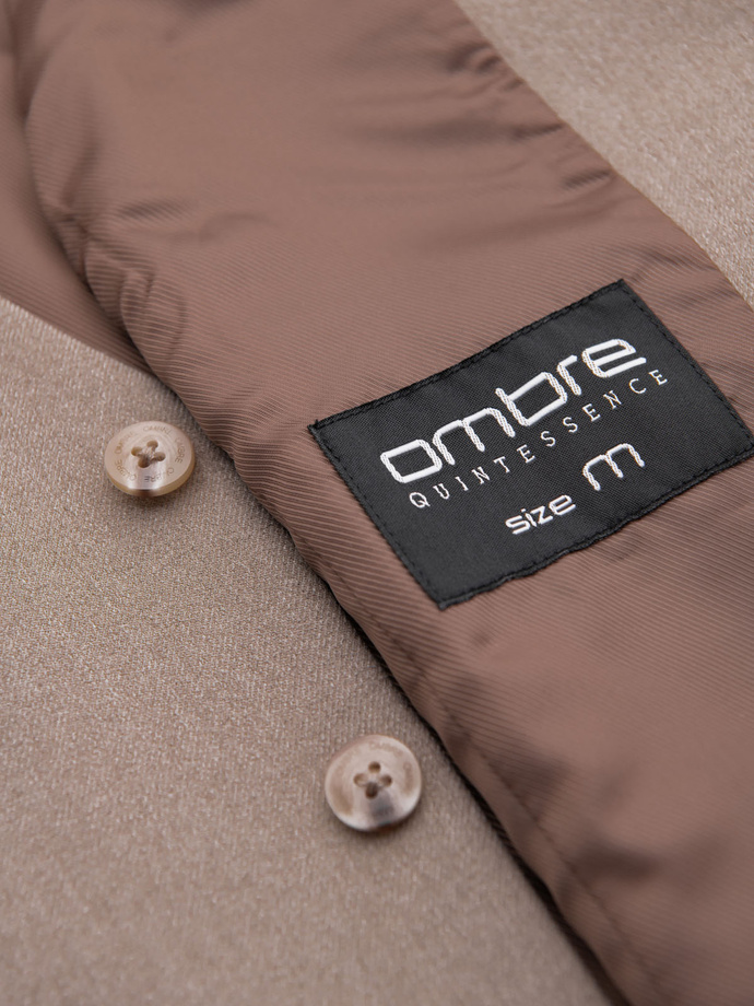 Kamizelka męska garniturowa z klasycznym detalem i podszewką – beżowa V1 OM-BLZV-0142