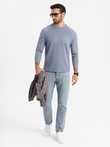 Longsleeve męski bawełniany o waflowym splocie z kieszonką – niebieski denim V8 OM-LSCL-0109