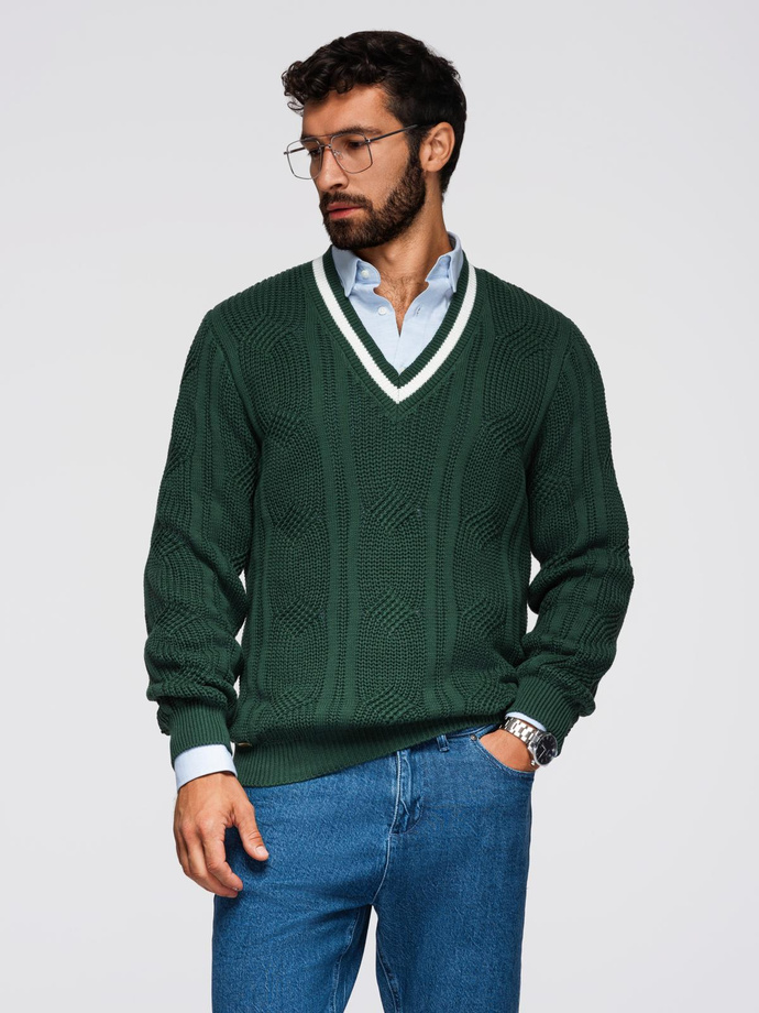 Knitted monochrome men's viscose cardigan - navy blue V1 OM-SWCD-0126 