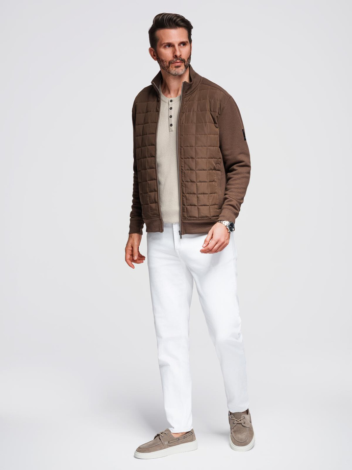 Lightweight unzipped men's jacket with quilted front - brown V3 OM-JANP-0193