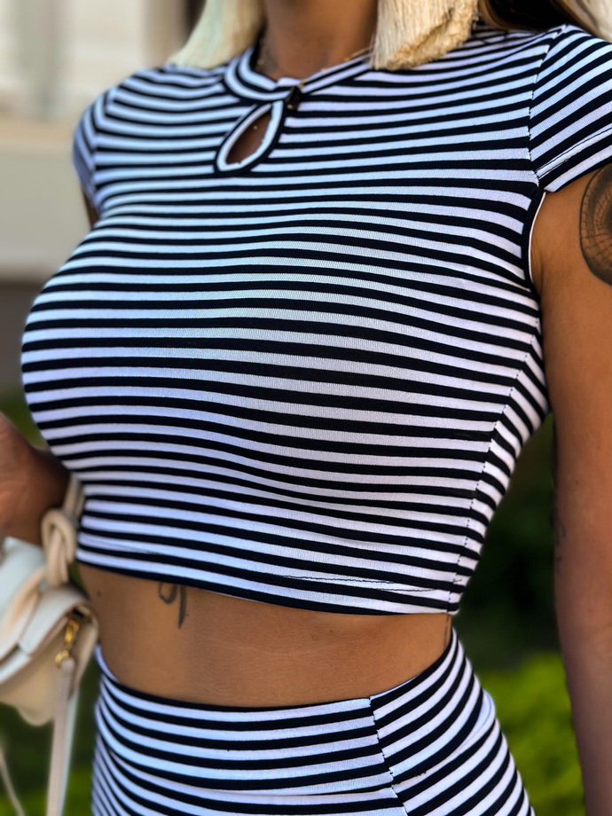 Komplet w paski top ze spódniczką ZLR025 - czarno-biały