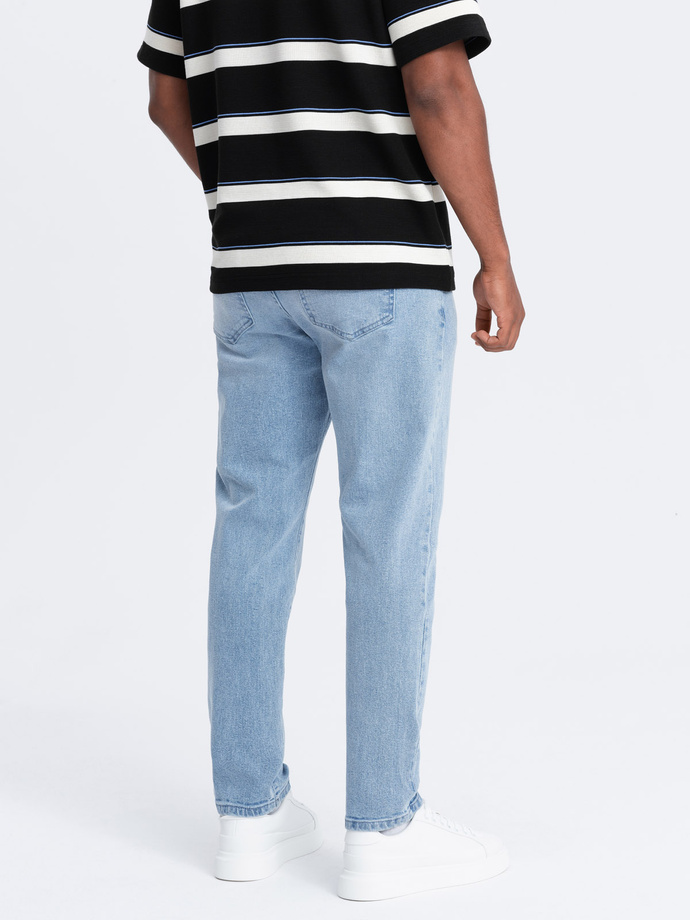 Men's CARROT FIT denim pants with subtle rubbing - light blue V2 OM-PADP-0162
