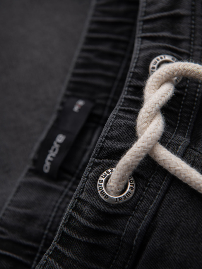 Men's shorts with elastic waistband and wash effect - grey V3 OM-SRDS-0192