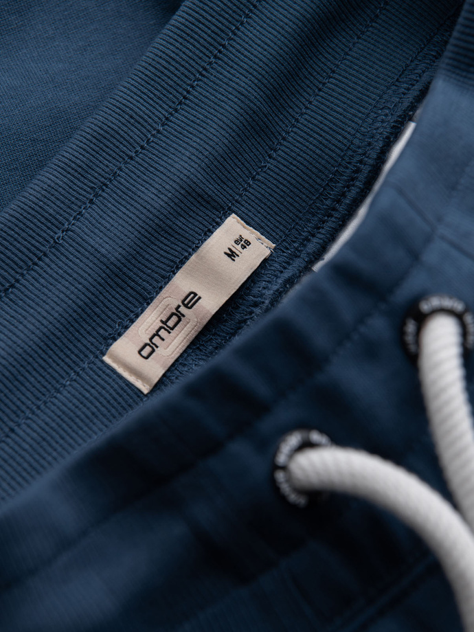 Męskie spodenki dzianinowe ze ściągaczem i kieszeniami - ciemnoniebieskie V4 OM-SRBS-0139