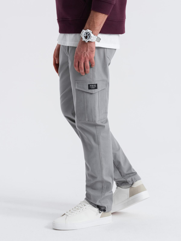 Men's pants with cargo pockets and leg hem - grey V4 OM-PACG-0189