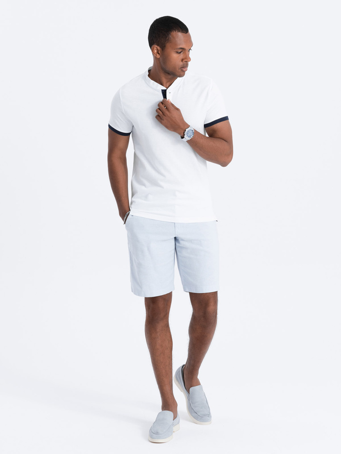 T-shirt męski polo bez kołnierzyka - biały V1 S1381