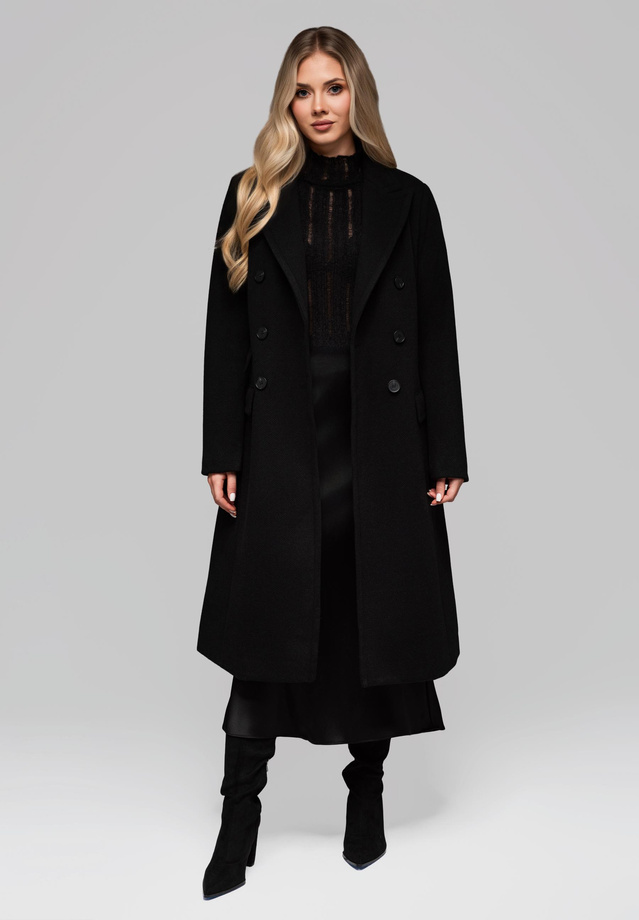 Płaszcz damski dwurzędowy dopasowany LARICA OW-COLC-0108 v2 - czarny