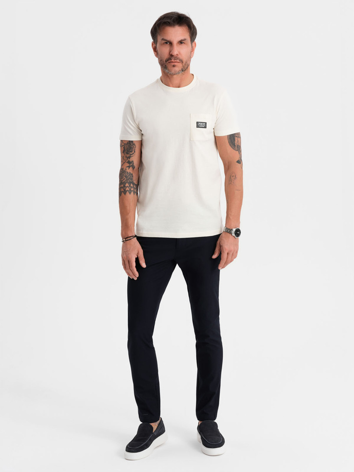 Men's casual t-shirt with pocket patch - cream V8 OM-TSCT-0109