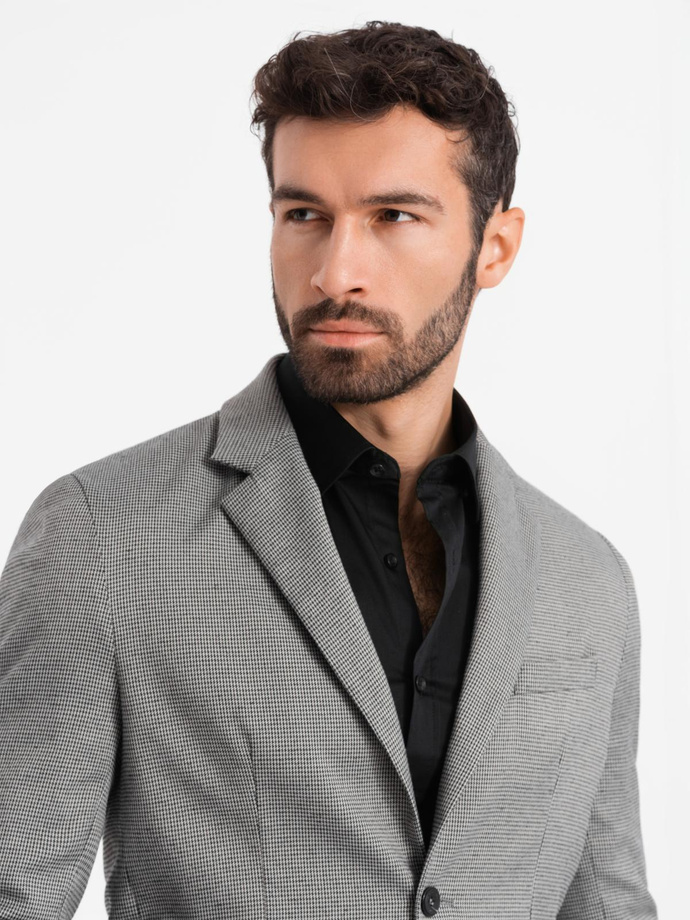 Men's casual blazer in delicate check - gray V2 OM-BLZB-0116