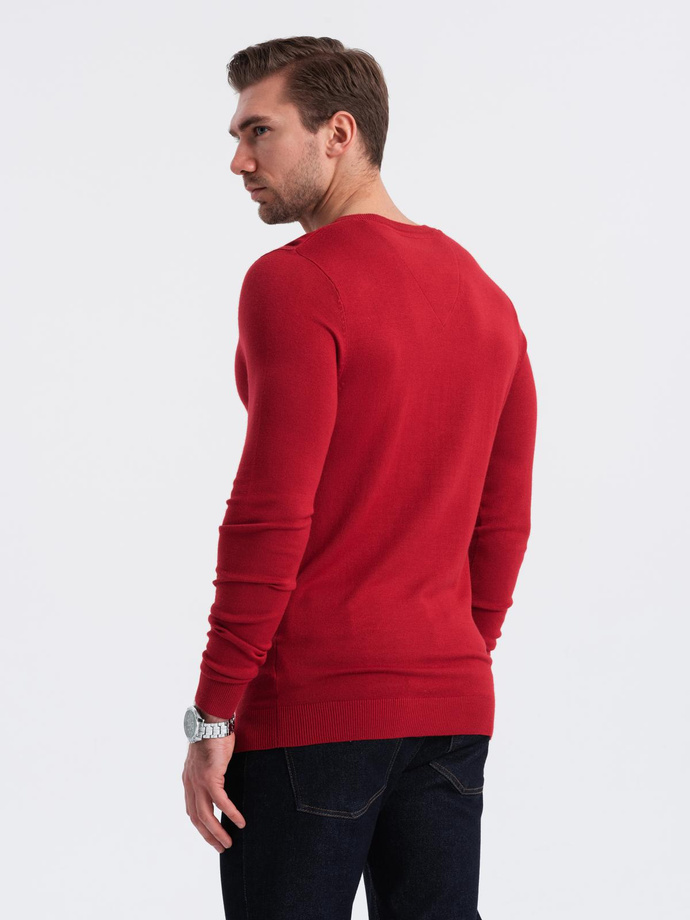 Męski elegancki sweter V-neck BASIC z wiskozą – czerwony V20 OM-SWBS-0107
