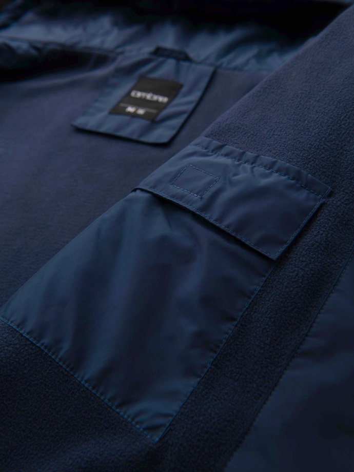 Lightweight colorful men's sports jacket with fleece - green and navy blue V20 OM-JANP-0194